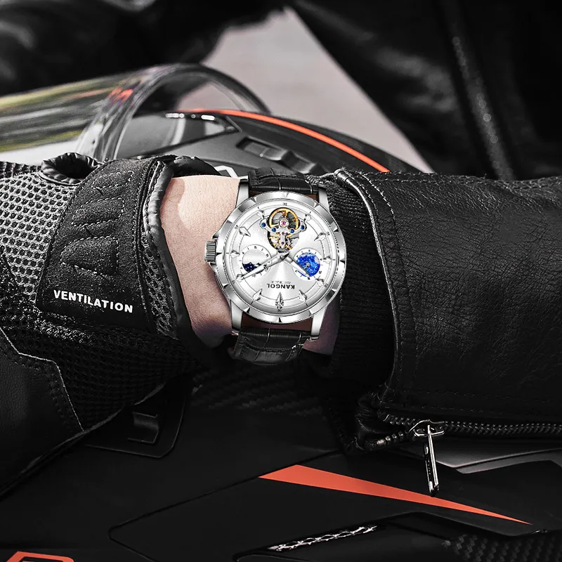 KANGOL Automatic Mechanical Movement Genuine Leather Strap Watch Men's Watches Black Dial-8