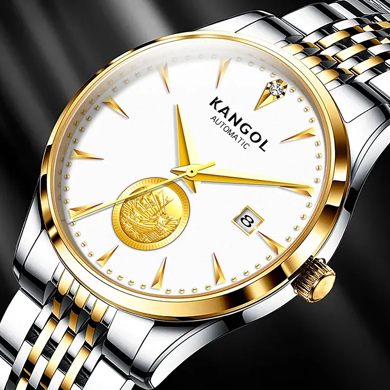 KANGOL Ride The Wind Collection Automatic Mechanical Movement Steel Strap Watch Men's Watches White Dial-1