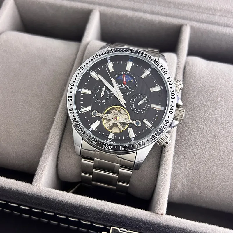 KANGOL Interstellar Series Automatic Mechanical Movement Stainless Steel Strap Watch Men's Watches Black Dial-1