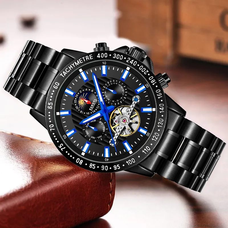 KANGOL Interstellar Series Automatic Mechanical Movement Stainless Steel Strap Watch Men's Watches Black Dial-39