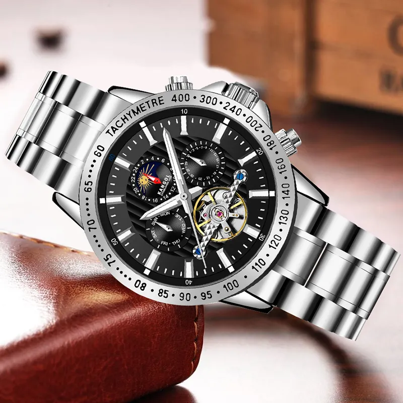 KANGOL Interstellar Series Automatic Mechanical Movement Stainless Steel Strap Watch Men's Watches Black Dial-3