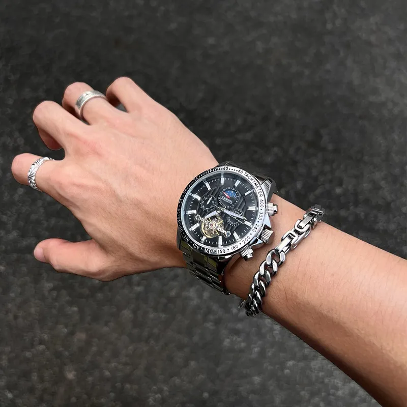KANGOL Interstellar Series Automatic Mechanical Movement Stainless Steel Strap Watch Men's Watches Black Dial-72