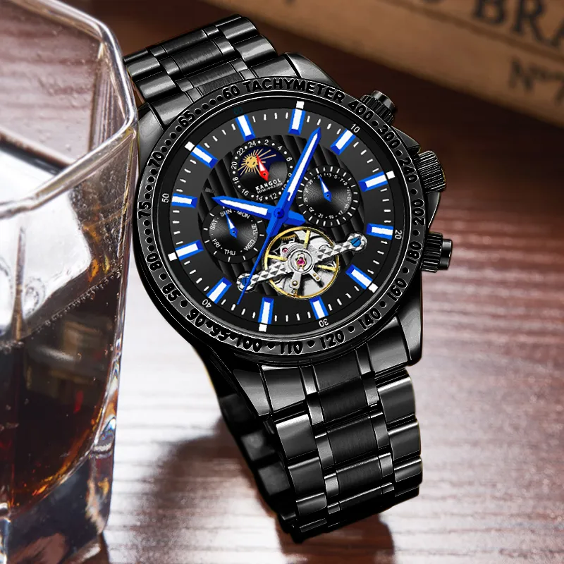 KANGOL Interstellar Series Automatic Mechanical Movement Stainless Steel Strap Watch Men's Watches Black Dial-37