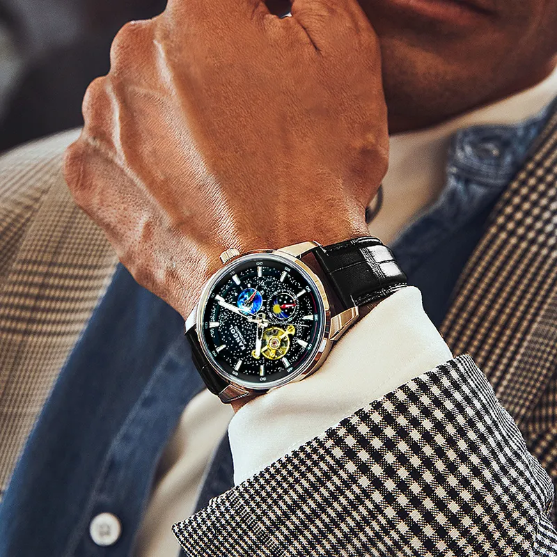 KANGOL Galaxy Xingji Automatic Mechanical Movement Watch Men's Watches Black Dial-7