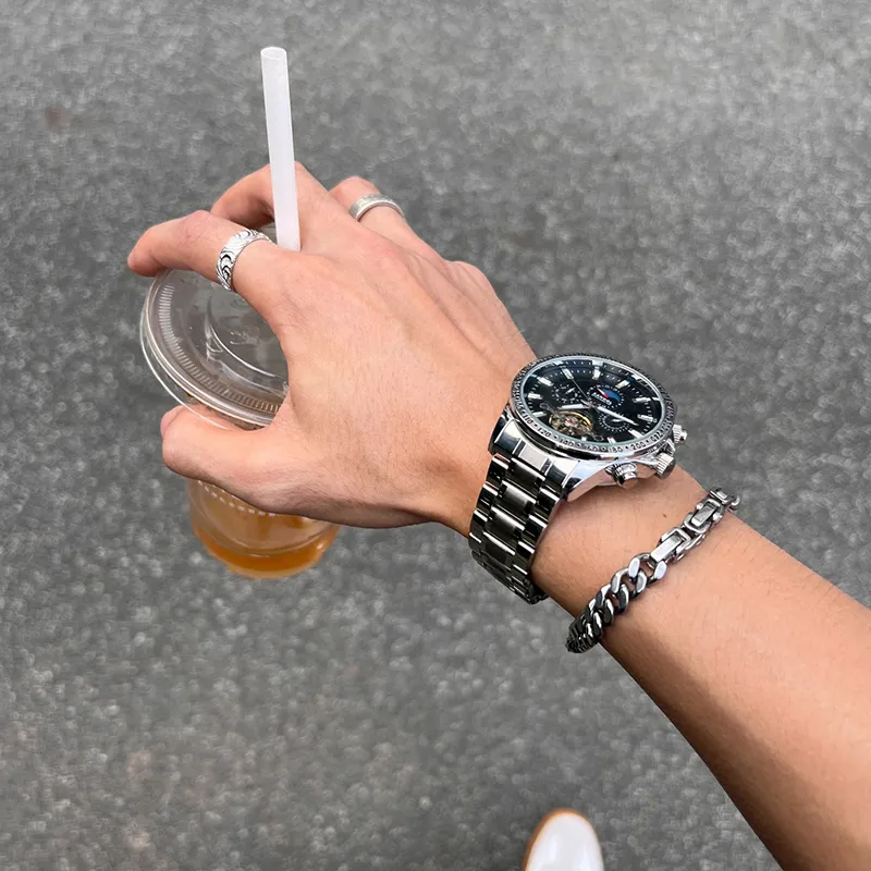 KANGOL Interstellar Series Automatic Mechanical Movement Stainless Steel Strap Watch Men's Watches Black Dial-74