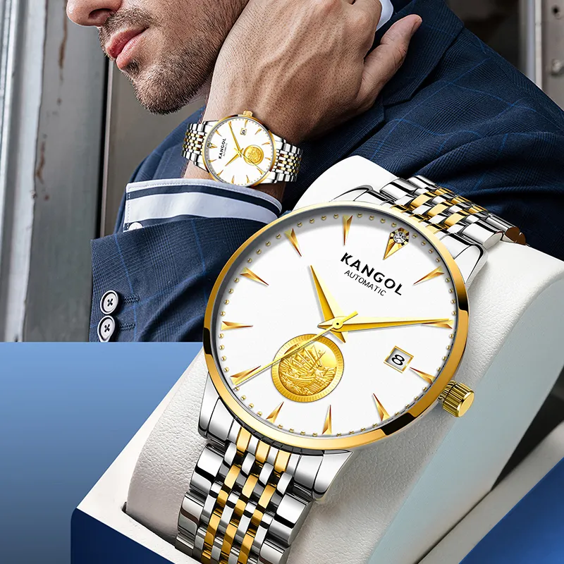 KANGOL Ride The Wind Collection Automatic Mechanical Movement Steel Strap Watch Men's Watches White Dial-3