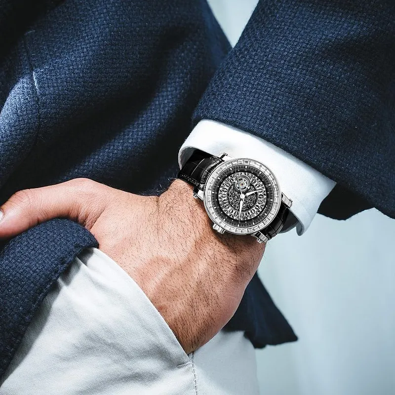 KANGOL Automatic Mechanical Movement Genuine Leather Strap Watch Men's Watches Cut Out Dial-1