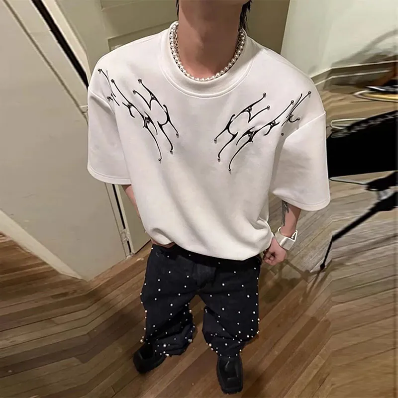 TESTUNG American Vintage Luxury Streetwear Trendy Loose Fit Versatile Short Sleeved T Shirts Unisex-13