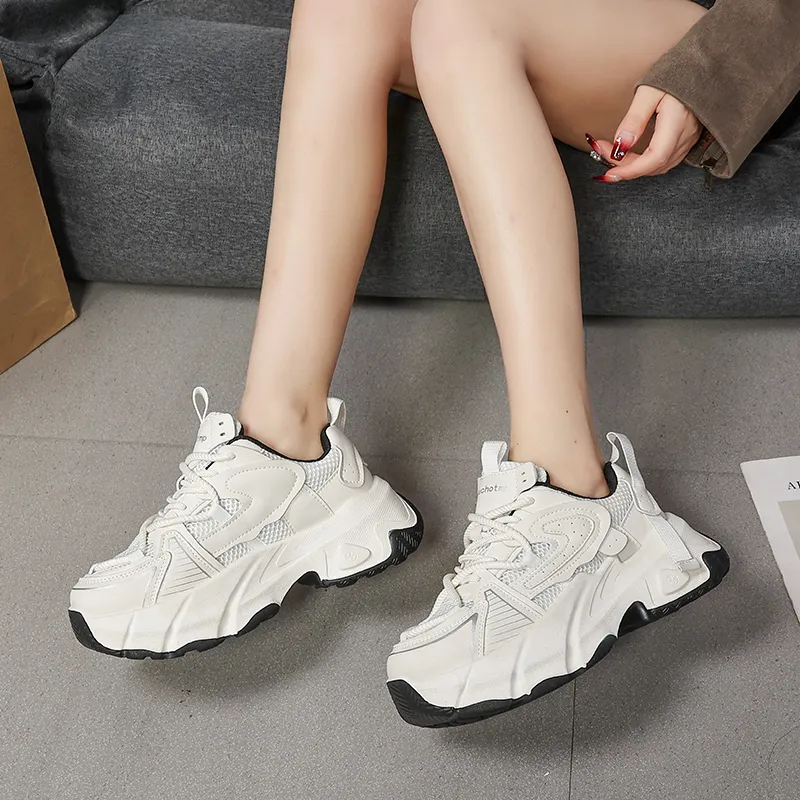 EEueeczs Athletic Shoes Anti Slip And Wear Resistant Breathable Low Top Chunky Sneakers Women's Beige-2