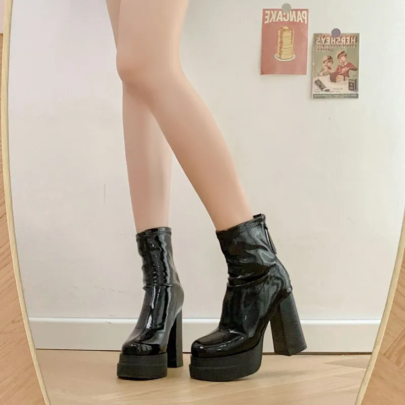 EEueeczs Ankle Boots Women's Black Glossy/Black Matte/White-11