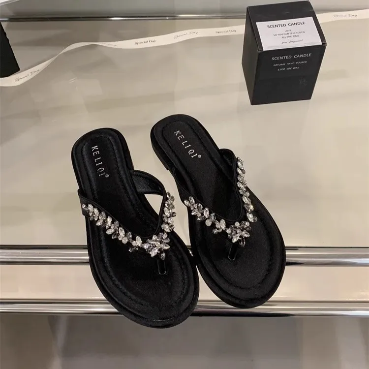 EEueeczs Rhinestone Flip Flops Women's-2