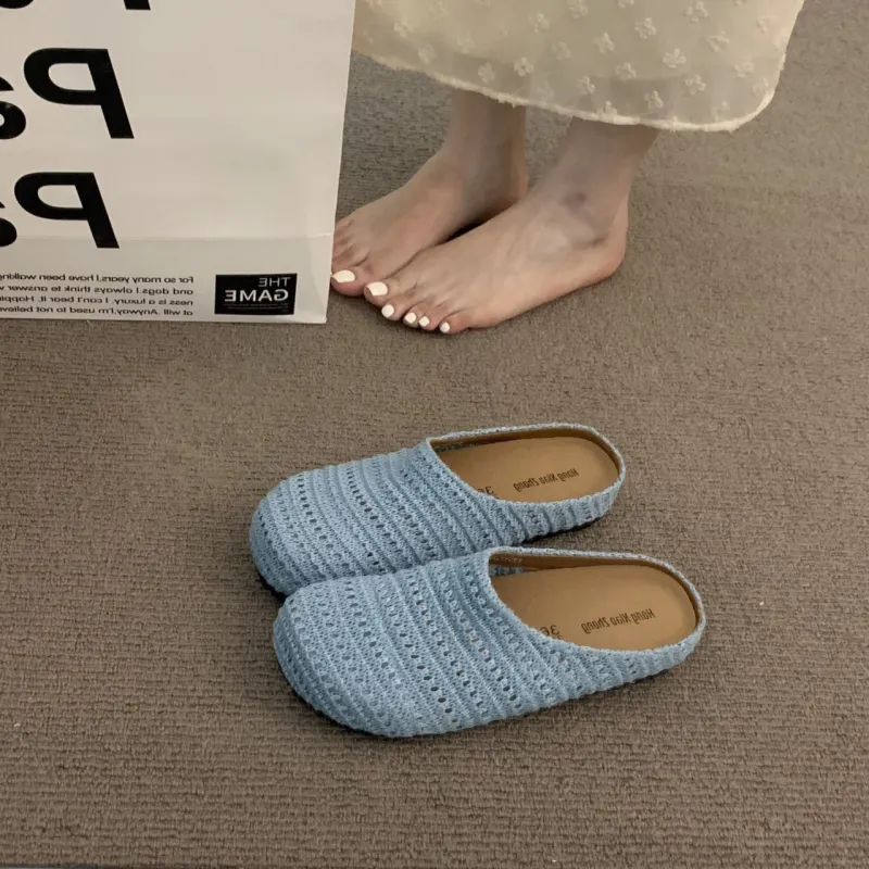 EEueeczs Rubber Sole Slip Resistant Closed Toe Slippers Women's Blue-2