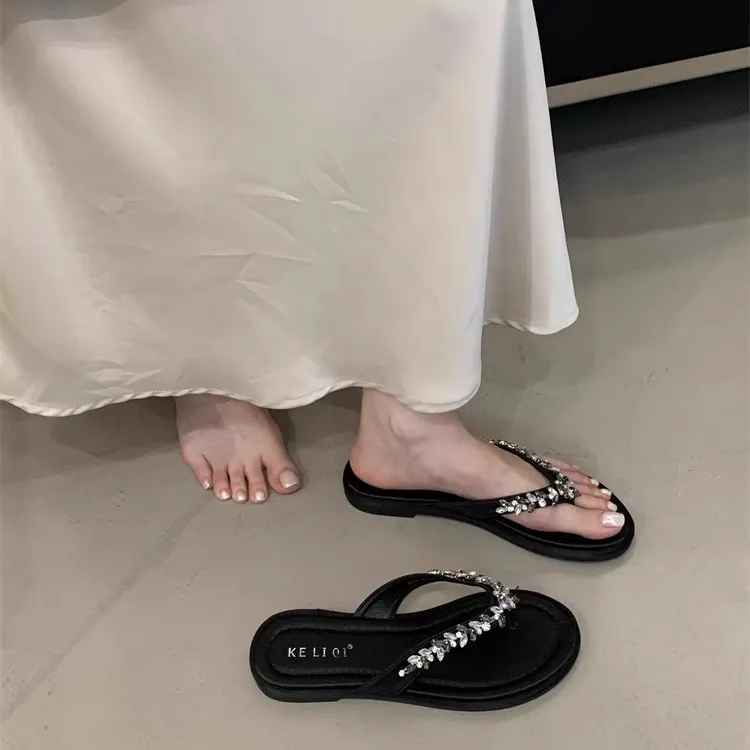 EEueeczs Rhinestone Flip Flops Women's-1