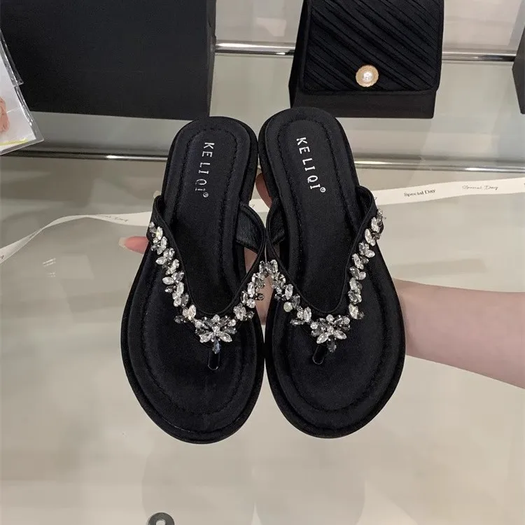 EEueeczs Rhinestone Flip Flops Women's-3