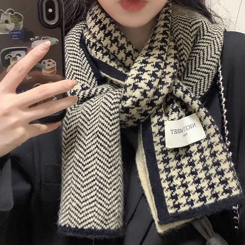 Mulinsen Cotton Knit Scarves Unisex Black/Khaki-1