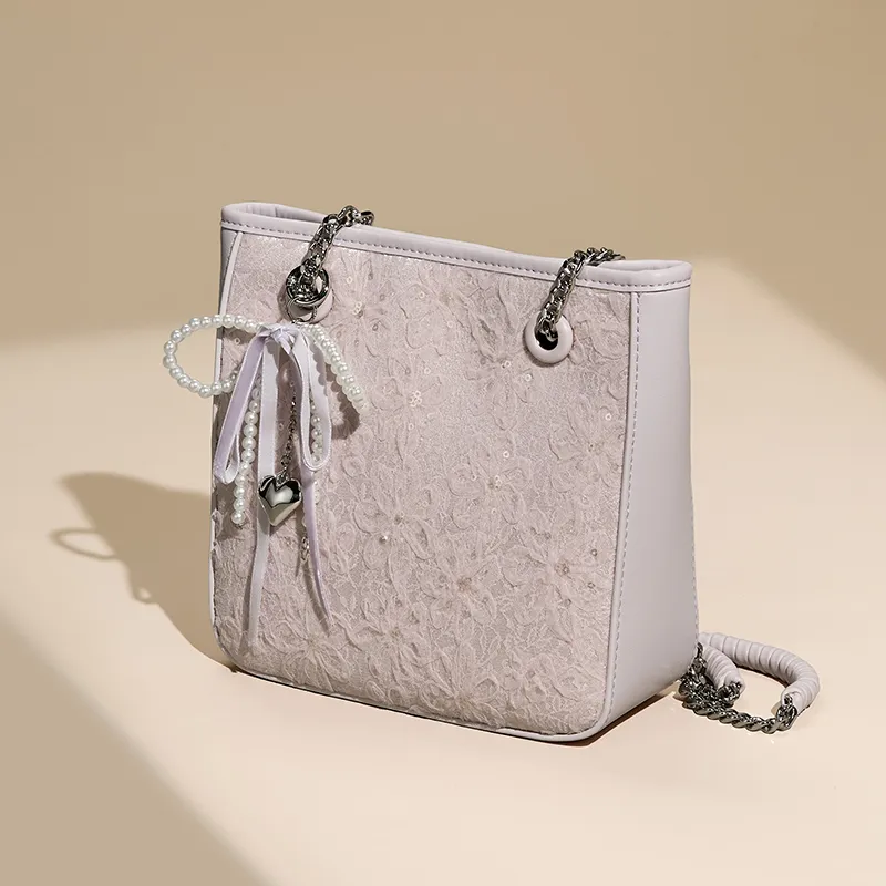 JOSINY Fabric, Synthetic Leather Crossbody Bag, Shoulder Bag Women's Light Purple/Ecru-2