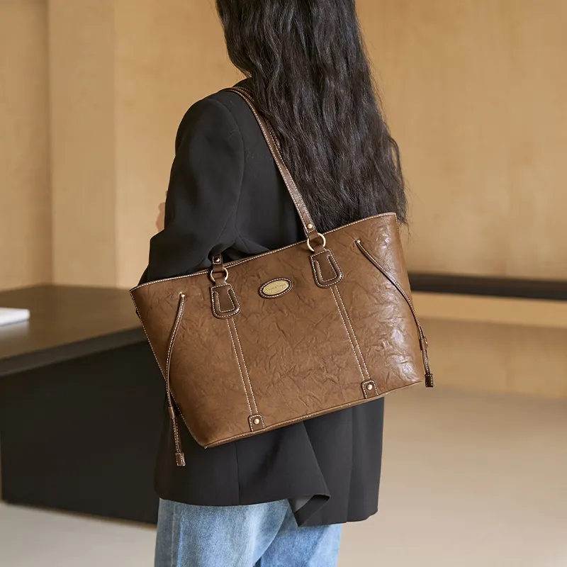 JOSINY Synthetic Leather Tote Bag, Shopping Bag, Shoulder Bag Women's Ecru/Brown-6
