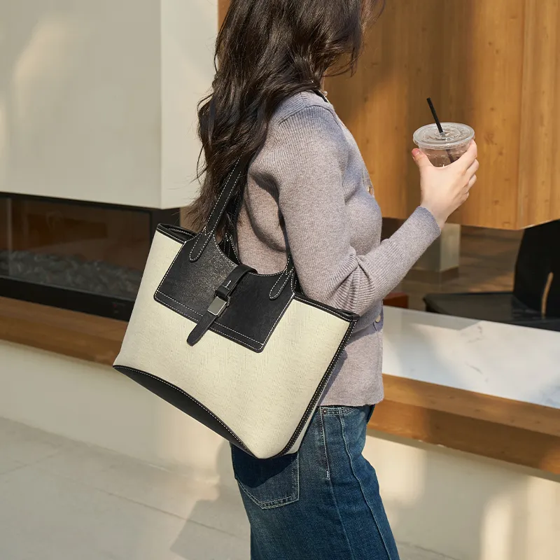 JOSINY Fabric Shoulder Bag Tote Regular Women's Ecru/Brown-5