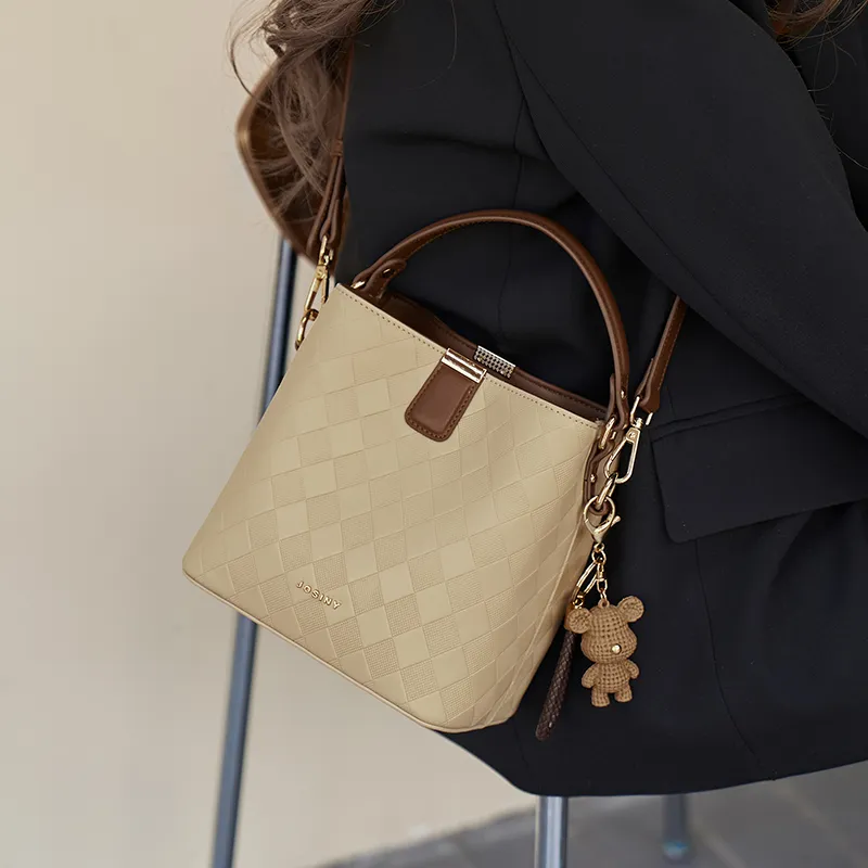 JOSINY PU With Cow Leather Handbag Regular Women's Apricot/Brown-3