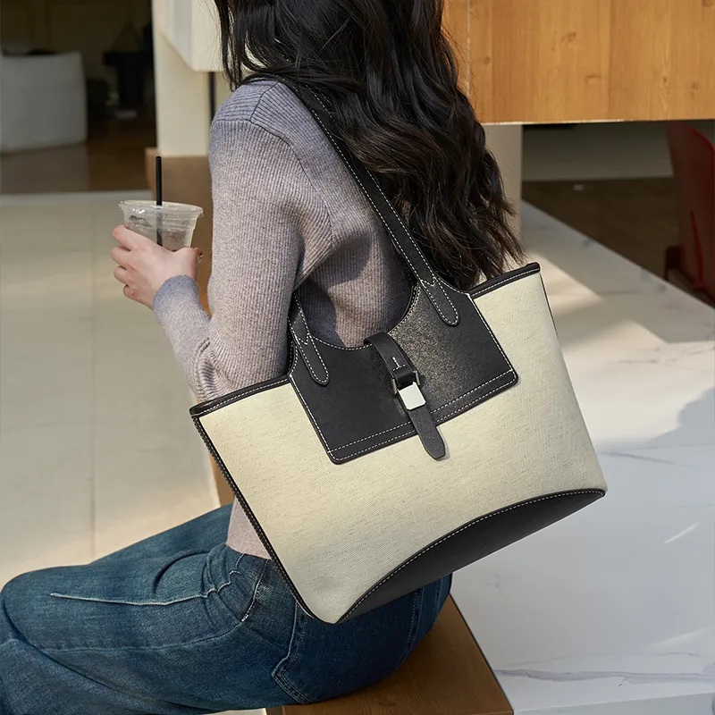 JOSINY Fabric Shoulder Bag Tote Regular Women's Ecru/Brown-4