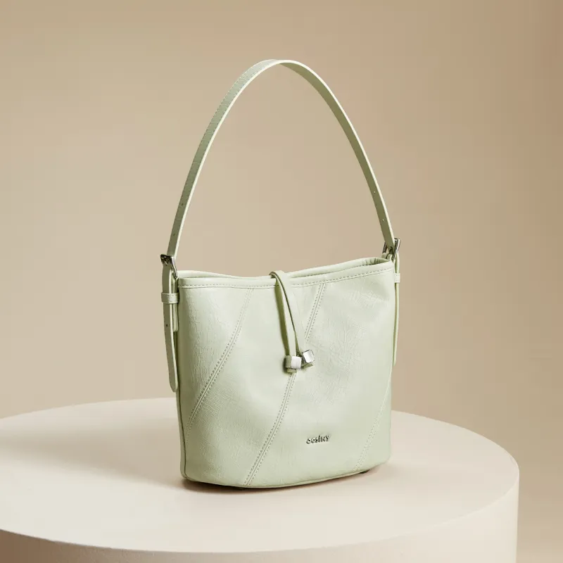 JOSINY Synthetic Leather Bucket Bag, Shoulder Bag Women's Light Green/Light Yellow-3