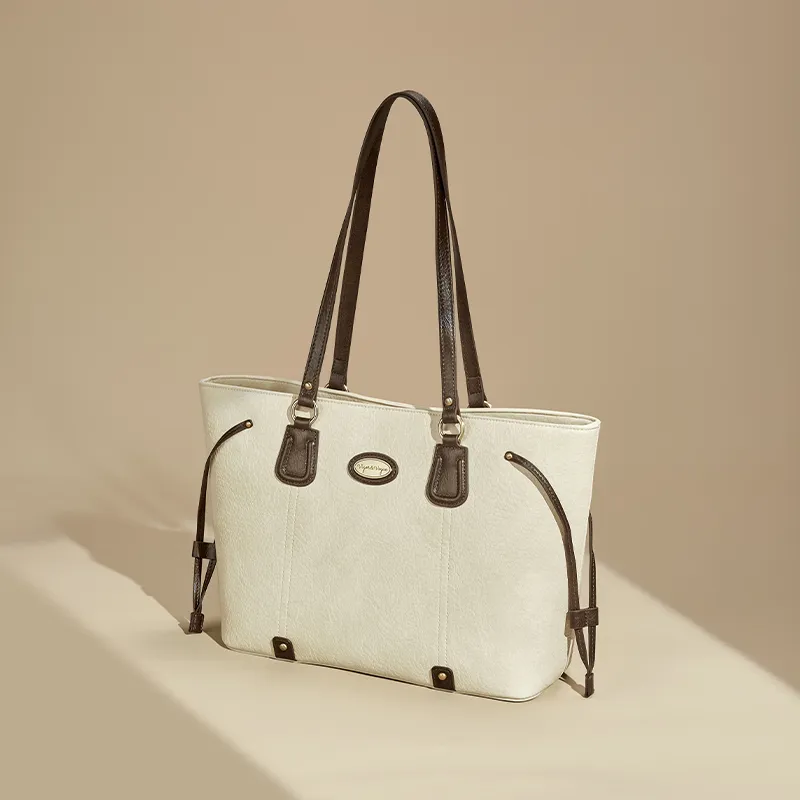 JOSINY Synthetic Leather Tote Bag, Shopping Bag, Shoulder Bag Women's Ecru/Brown-1