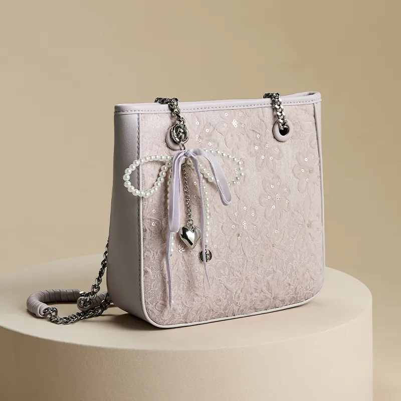 JOSINY Fabric, Synthetic Leather Crossbody Bag, Shoulder Bag Women's Light Purple/Ecru-3