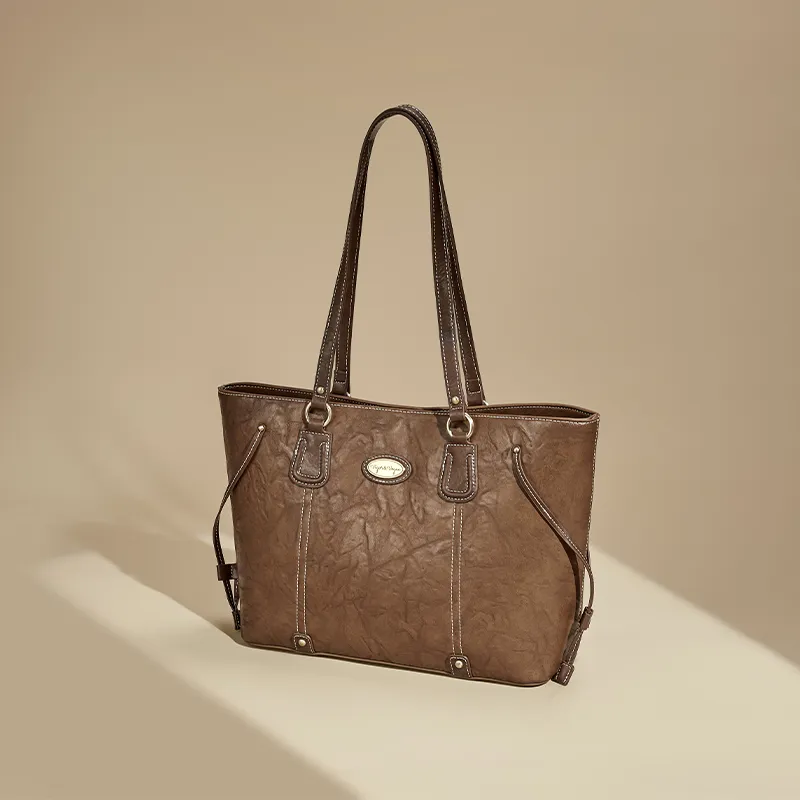 JOSINY Synthetic Leather Tote Bag, Shopping Bag, Shoulder Bag Women's Ecru/Brown-9