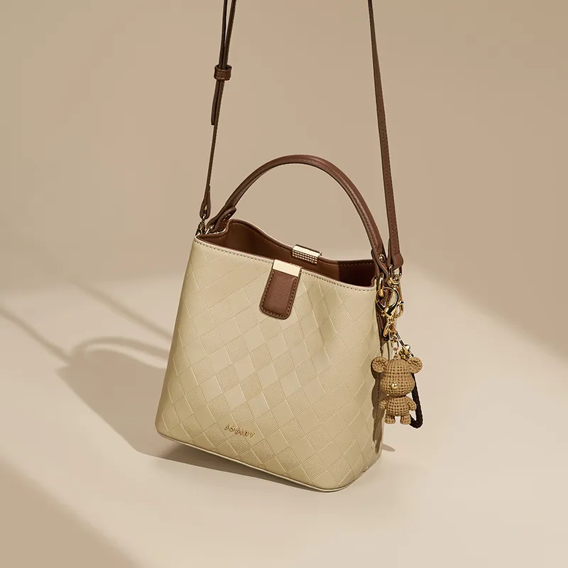 JOSINY PU With Cow Leather Handbag Regular Women's Apricot/Brown-5