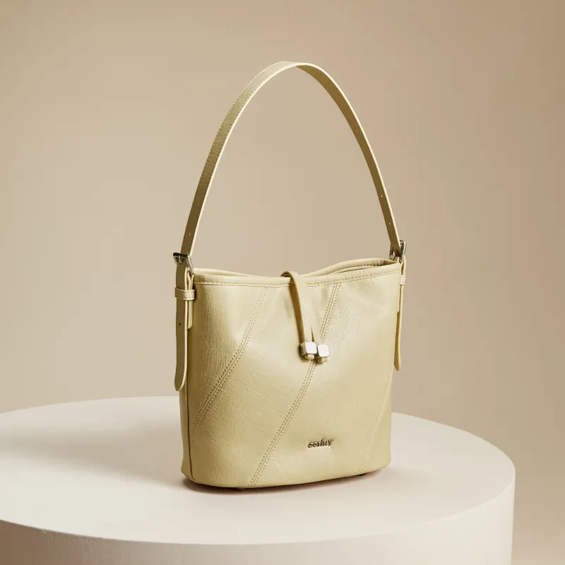 JOSINY Synthetic Leather Bucket Bag, Shoulder Bag Women's Light Green/Light Yellow-7