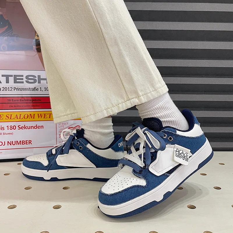 Peter Pan Slip-Resistant Cushioning Wear-Resistant Low-Top Skateboard Shoes Men's White Blue-2