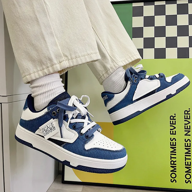 Peter Pan Slip-Resistant Cushioning Wear-Resistant Low-Top Skateboard Shoes Men's White Blue-1