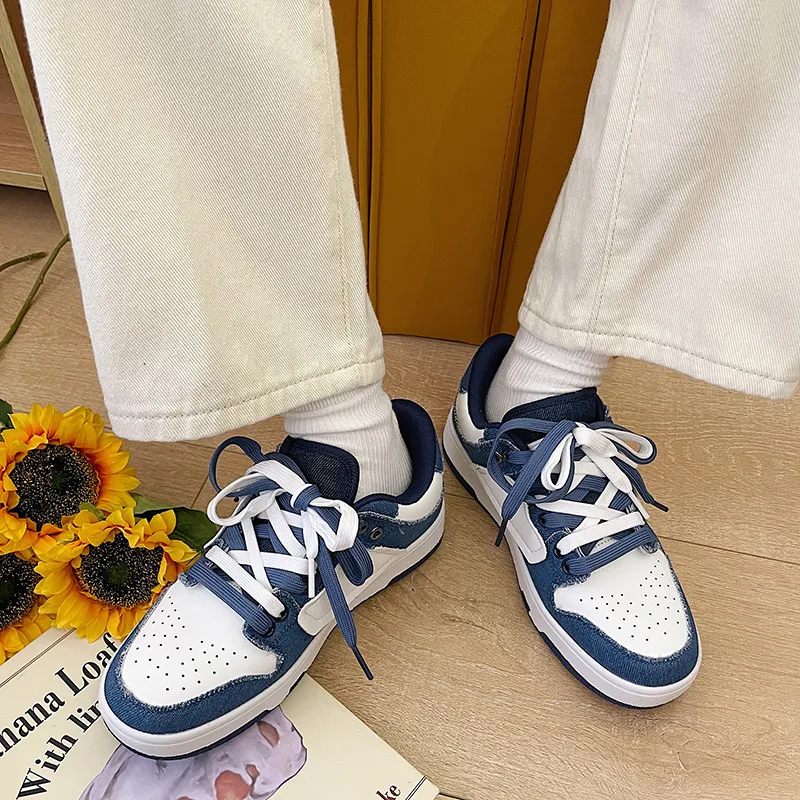Peter Pan Slip-Resistant Cushioning Wear-Resistant Low-Top Skateboard Shoes Men's White Blue-4
