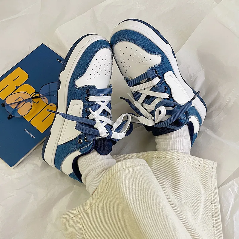 Peter Pan Slip-Resistant Cushioning Wear-Resistant Low-Top Skateboard Shoes Men's White Blue-5