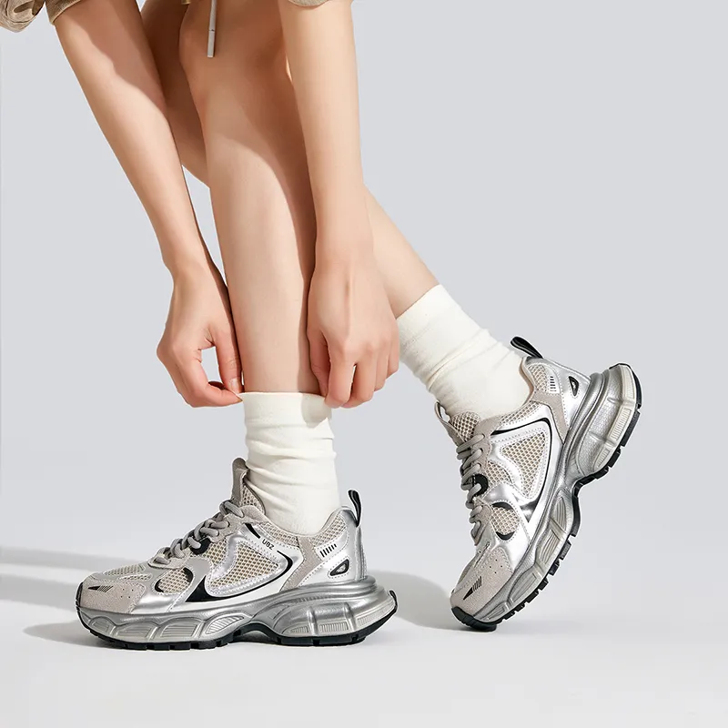 UBZ Low Top Chunky Sneakers Women's Silver-7
