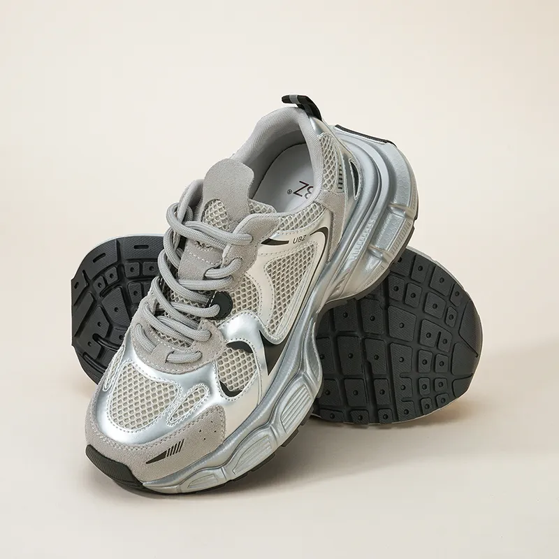UBZ Low Top Chunky Sneakers Women's Silver-4