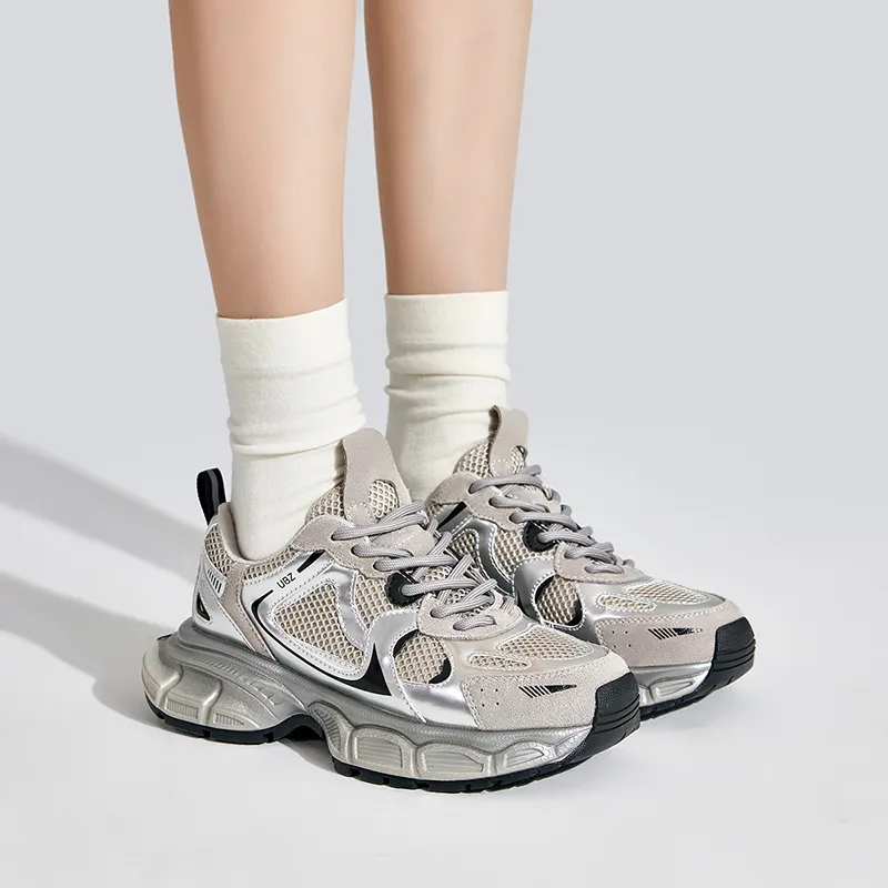 UBZ Low Top Chunky Sneakers Women's Silver-5