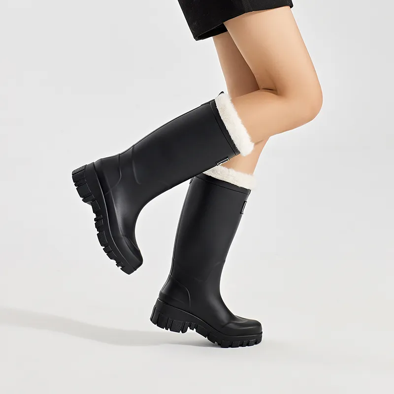 UBZ Waterproof Rain Boots Women's Natural Black-4