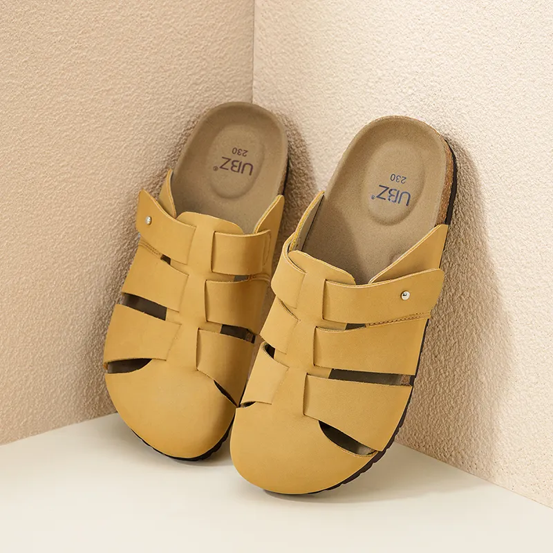 UBZ EVA Abrasion Resistant Closed Toe Slippers Women's Milk Tea-3