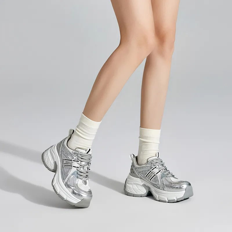 UBZ Height Increasing Low-Top Chunky Sneakers Women's Vast Ripples-9