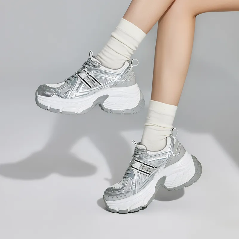 UBZ Height Increasing Low-Top Chunky Sneakers Women's Vast Ripples-13