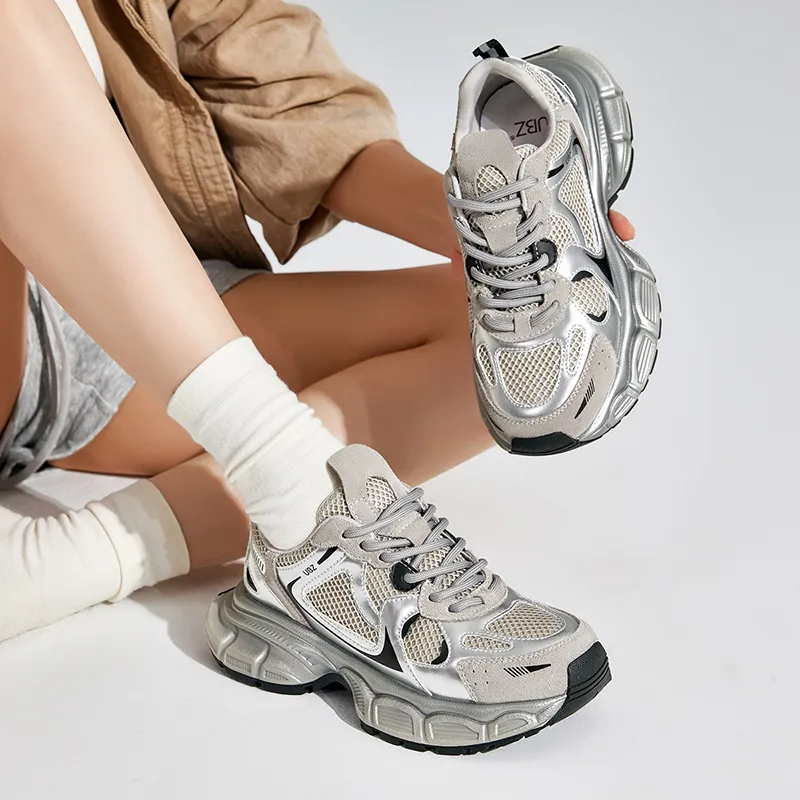 UBZ Low Top Chunky Sneakers Women's Silver-6