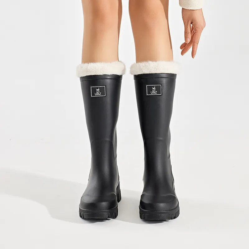 UBZ Waterproof Rain Boots Women's Natural Black-5