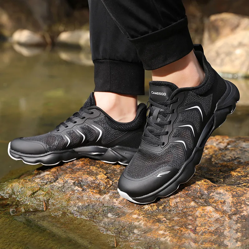 Camssoo Cushioning Wear Resistant Low Top Outdoor Shoes Men's Black-3