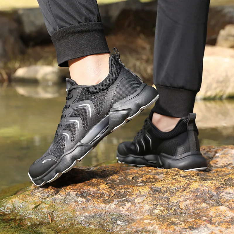 Camssoo Cushioning Wear Resistant Low Top Outdoor Shoes Men's Black-4