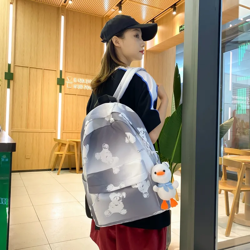 KAMLUI Nylon Backpack Regular Unisex Light Gray/Black/Light Yellow/Light Green-5