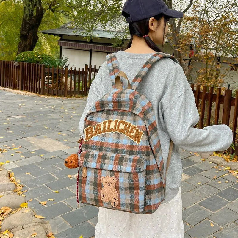 KAMLUI Woolen Backpacks Backpack Unisex Blue Orange/Beige Coffee Plaid/Red Blue Plaid/Coffee Blue Plaid/Khaki Plaid-15
