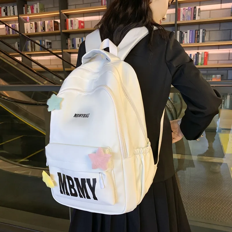 KAMLUI Nylon Backpack Backpack Student Backpack Regular Unisex White/Black/Yellow/Pink/Green-3