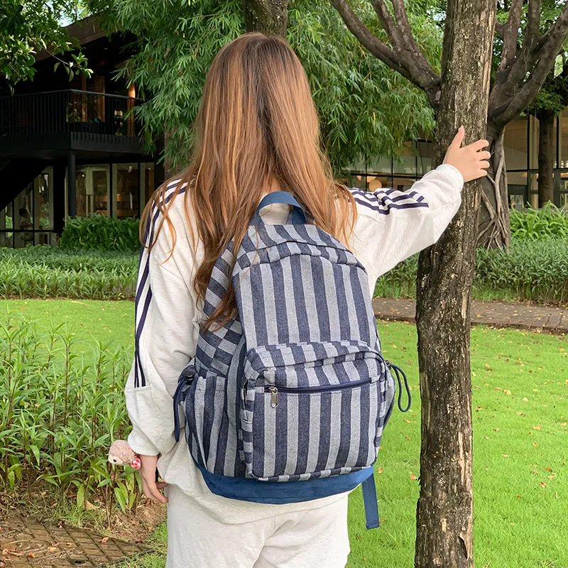 KAMLUI Polyester Backpack Unisex Star Red/Star Blue/Stripes Gray-18
