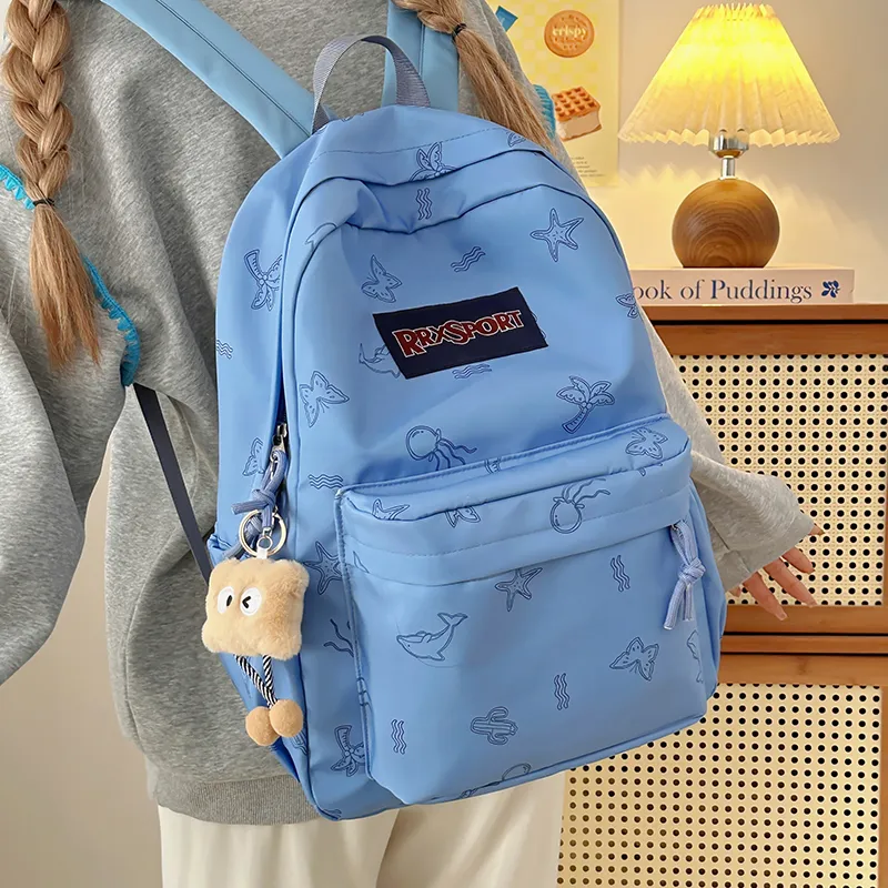 KAMLUI Nylon Backpacks Backpack Regular Unisex White/Black/Blue/Pink-15
